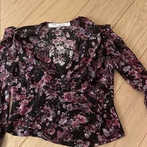 IRO Purple 3/4 Sleeve Ruched Wrap Blouse